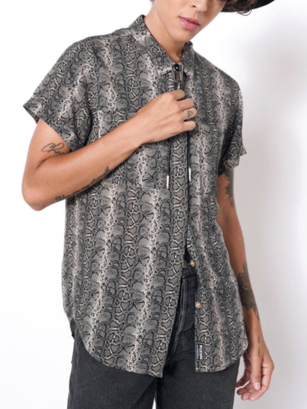 WILDFANG Empower Short Sleeve Button Up Shirt in Limited Edition Snakeskin Print